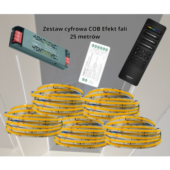Zestaw 25mb Taśma LED CYFROWA COB 24V WS2811 IC biała dzienna, Pilot C9, Sterownik SPIW5
